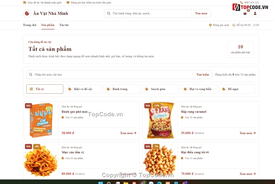 Website đồ ăn,bán đồ ăn vặt,đồ ăn